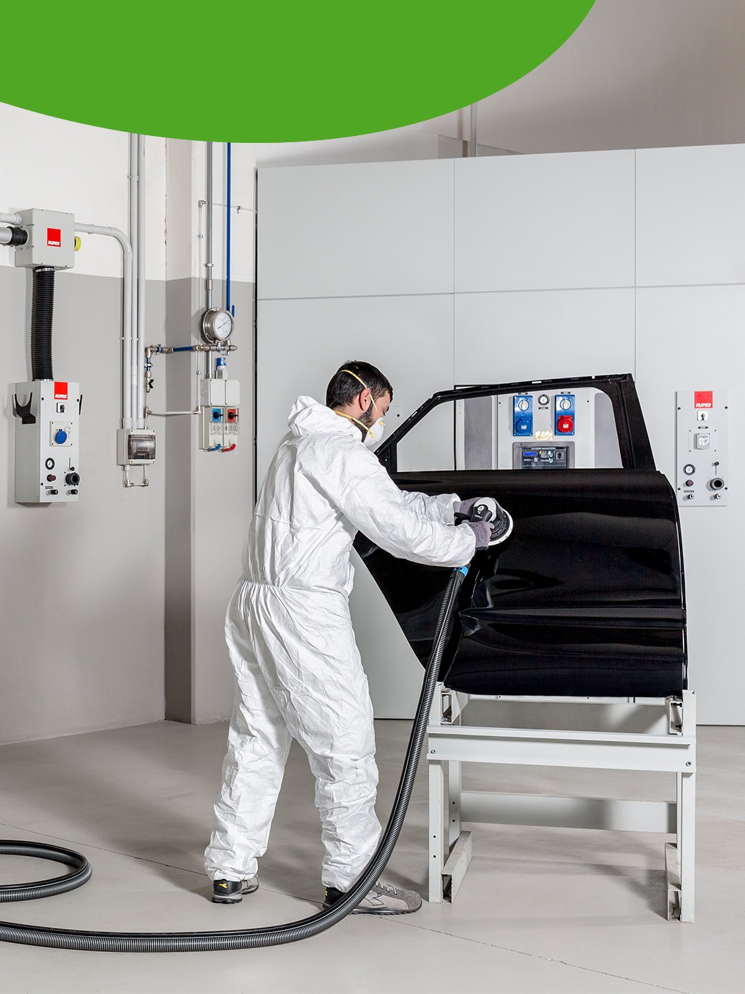 RUPES-equipped preparation bay — clean air, controlled environment, optimum finish conditions